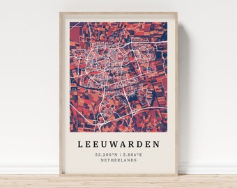 Leeuwarden | Poster Stadtplan | Moderne Stadtkarte mit Mosaik-Muster | Poster mit Koordinaten für Zuhause | Wandbild | Wandschmuck