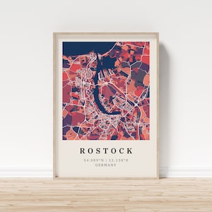 Rostock | Poster Stadtplan | Moderne Stadtkarte mit Mosaik-Muster | Poster mit Koordinaten für Zuhause | Wandbild | Wandschmuck | Landhaus