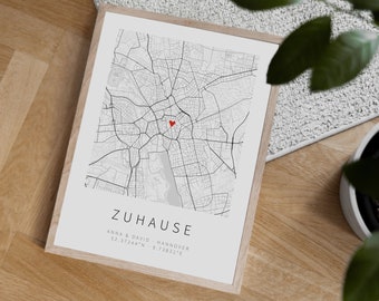 Einzugsgeschenk | Minimalistisches Lineart-Stadtplan-Poster | Personalisiertes Poster | Geschenk Bauherr Bauherrin | vmaps