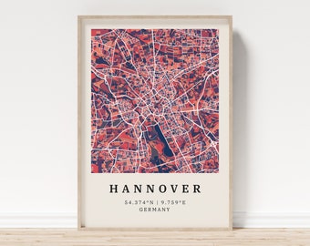 Hanover | Poster City Map | Modern city map with mosaic pattern | Poster with coordinates for home | Mural | wall decoration | country house