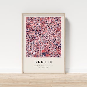 Berlin | Poster Stadtplan | Moderne Stadtkarte mit Mosaik-Muster | Poster mit Koordinaten für Zuhause | Wandbild | Wandschmuck | Landhaus