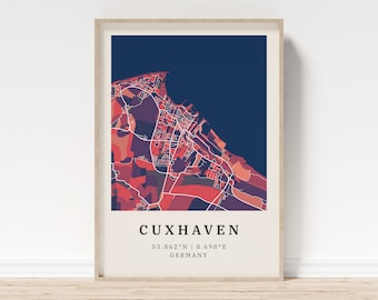 Cuxhaven | Poster Stadtplan | Moderne Stadtkarte mit Mosaik-Muster | Poster mit Koordinaten für Zuhause | Wandbild | Wandschmuck