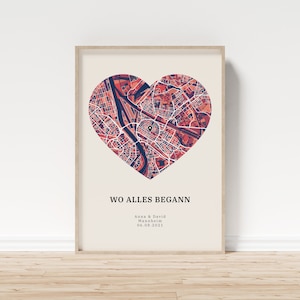 Wo alles begann | Poster Herz, Geschenk Liebe | Personalisiertes Hochzeitsgeschenk | Geschenkidee für Freund, Freundin, Jahrestag, Paare