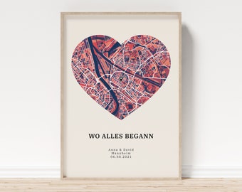 Where it all began | Poster heart, gift love | Personalized wedding gift | Gift idea for boyfriend, girlfriend, anniversary, couples