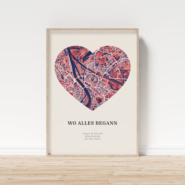 Where it all began | Poster heart, gift love | Personalized Wedding Gift | Gift idea for boyfriend, girlfriend, anniversary, couples