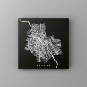 Warschau, metalen bord | Stadsplan | Wanddecoratie metaal | Muurschildering stad | aanpasbare stadsplattegrond | Decoratie huis | vmaps