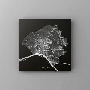 Wiesbaden, Metallschild | Stadtplan | Wanddeko Metall | Wandbild Stadt | personalisierbare Stadtkarte | Dekoration Zuhause | vmaps