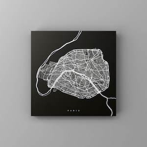 Paris, Metallschild, Aluminium-Bild, Stadtplan, quadratisch, Wanddeko Metall, Illustration Lieblingsort, Geschenkidee, Geschenk zum Einzug