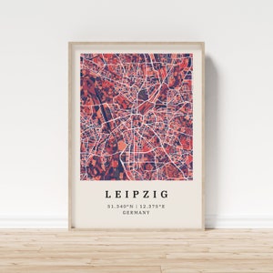 Lipsia | Poster Mappa della città | Mappa della città moderna con motivo a mosaico | Poster con coordinate per la casa | Murale | decorazione murale | casa di campagna
