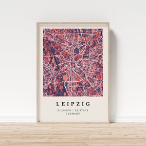 Leipzig Poster City Map Modern city map with mosaic pattern Poster with coordinates for home Mural wall decoration country house image 1