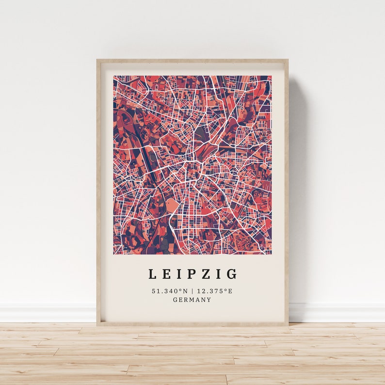 Leipzig Poster City Map Modern city map with mosaic pattern Poster with coordinates for home Mural wall decoration country house image 1