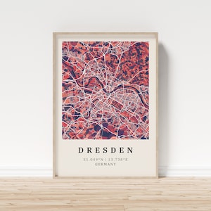 Dresda | Poster Mappa della città | Mappa della città moderna con motivo a mosaico | Poster con coordinate per la casa | Murale | decorazione murale | casa di campagna