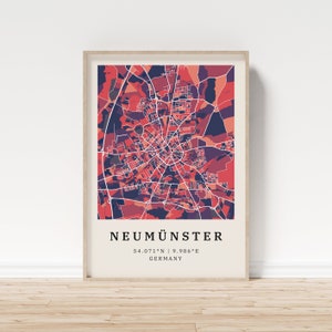 Neumünster | Poster Stadtplan | Moderne Stadtkarte mit Mosaik-Muster | Poster mit Koordinaten für Zuhause | Wandbild | Wandschmuck