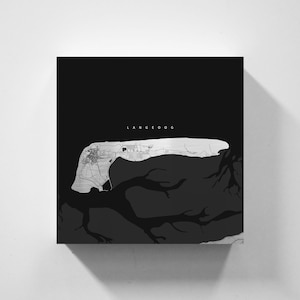 Metallschild Langeoog, Karte im minimalistischen Design, Druck auf echtem Metall, Deko für Zuhause & Büro, maritime Nordsee-Deko von vmaps