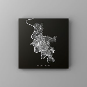 Düsseldorf, metalen bord | Stadsplan | Wanddecoratie metaal | Muurschildering stad | aanpasbare stadsplattegrond | Decoratie huis | vmaps