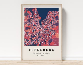 Flensburg | Poster city map | Modern city map with mosaic pattern | Poster with coordinates for home | Mural | Wall decoration | country house
