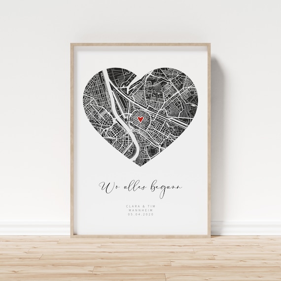 Wo alles begann. Personalisiertes Poster mit eigenem Kennenlernort | Ersten Treffen, erstes Date, Valentinstag, Geschenk zum Jahrestag.