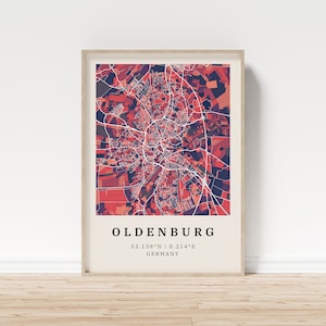 Oldenburg | Poster Stadtplan | Moderne Stadtkarte mit Mosaik-Muster | Poster mit Koordinaten für Zuhause | Wandbild | Wandschmuck