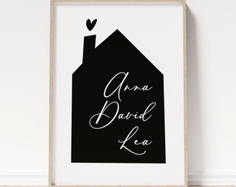 Family poster with name | Gift House | hallway | Personalized Poster | black white | Typography | Gift mother father children birth
