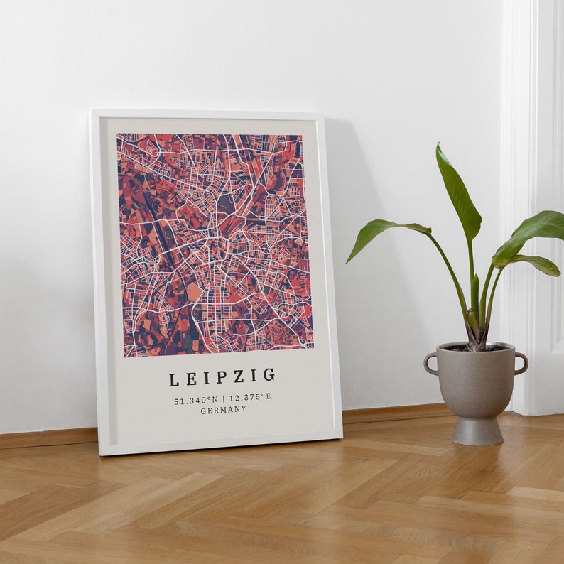 Leipzig Poster City Map Modern city map with mosaic pattern Poster with coordinates for home Mural wall decoration country house image 2