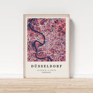 Düsseldorf | Poster Stadtplan | Moderne Stadtkarte mit Mosaik-Muster | Poster mit Koordinaten für Zuhause | Wandbild | Wandschmuck