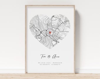 Wedding Gift | Where it all began | Personalized poster with the place where you met | Valentine's Day, engagement, marriage, anniversary | City map