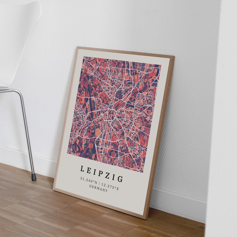 Leipzig Poster City Map Modern city map with mosaic pattern Poster with coordinates for home Mural wall decoration country house image 3