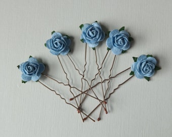 Dusky Blue Baby Rose Hair Pins Bridesmaids Bridal Wedding Party Clips Bride Flower Girl Headband Piece Birthday Party Alice band Tiara