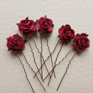 Deep Red Rose Hair Pins Bridesmaids Bridal Wedding Party Clips Bride Flower Girl Headband Piece Birthday Party Alice band Tiara