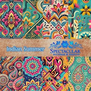 Indian Summer Seamless Pattern Pack – 24 Vibrant Designs Paisley, Mandala, & Modern Indian Art  Instant Download for Crafts, POD, Fabric