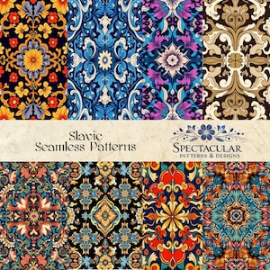 35 Slavic Seamless Pattern Pack – Traditional Folk Art Designs – Instant Download Crafts Fabrics Print on Demand 300 DPI 12&quot; x 12&quot; High Res