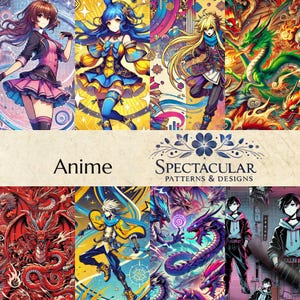 Anime Character Seamless Pattern: Dragons & Warriors (Digital Download)