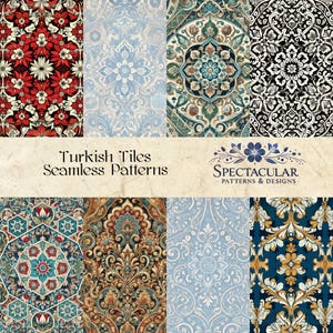 Turkish Tile Seamless Patterns: Ornate Designs (Instant Download)