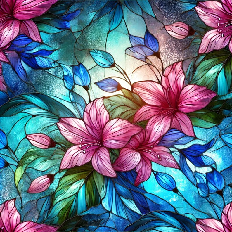 Floral Stained Glass Seamless Patterns: Fine Art Digital Paper (12x12 ...