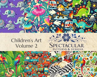 Children's Art Seamless Patterns: Playful Kids Designs (Digital Download)