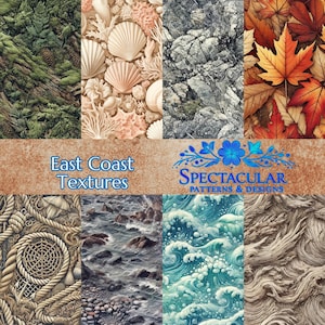 16 motifs sans couture de texture de la côte est - arrière-plans numériques haute résolution - créations artisanales côtières, naturelles et historiques - téléchargement immédiat