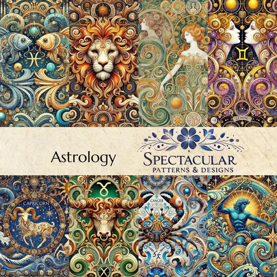 Zodiac Seamless Patterns: Ornate Astrological Art (Digital Download)