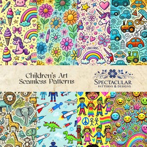 20 levendige kunst voor kinderen speels leuk naadloze patronenpakket direct downloaden voor kinderen ambachten, stof, kunst aan de muur, verjaardag 300 dpi 12"x12"