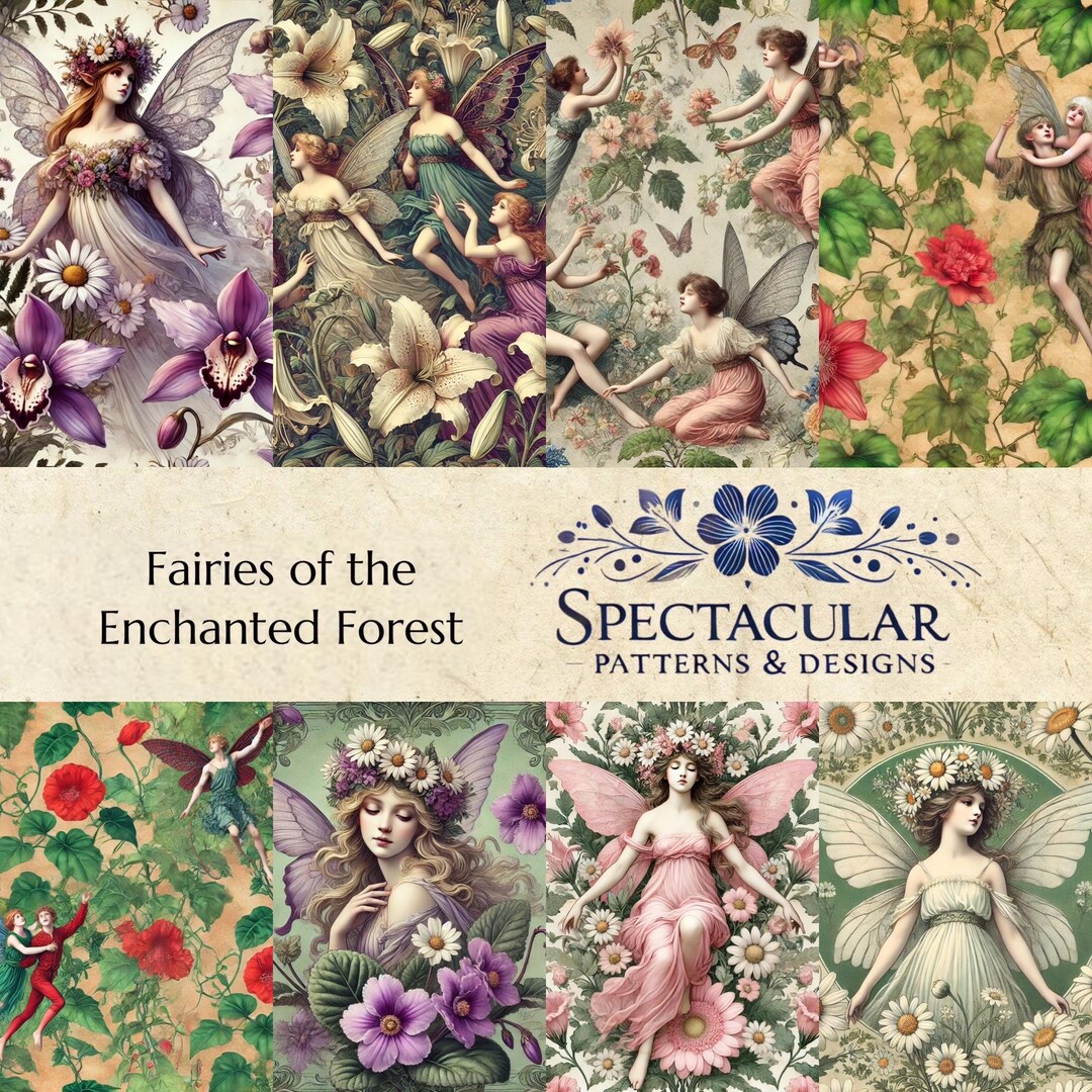 Fairies Seamless Pattern Pack: Enchanted Forest Designs (digital ...