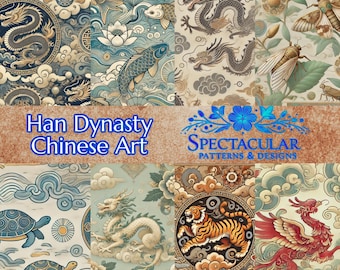 Han-Dynastie chinesische Kunst nahtlose Muster: Drachen, Natur (Digital Craft Pack)