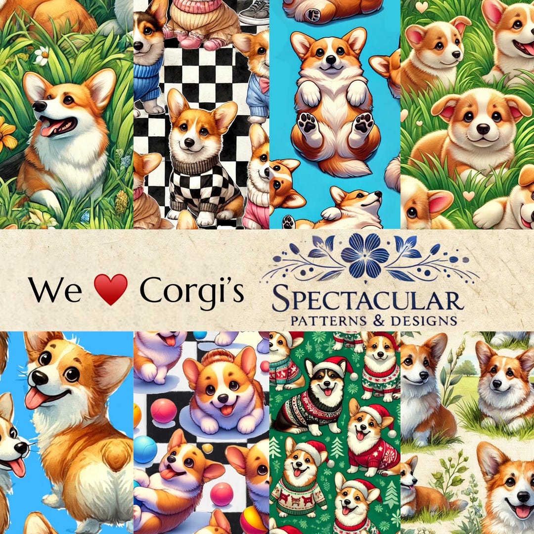Cute Corgi Seamless Pattern Set – Digital Fabric Designs (22-piece) - Etsy