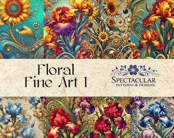 Fine Art Floral Seamless Patterns: Elegant Botanical Designs (Digital Patterns)