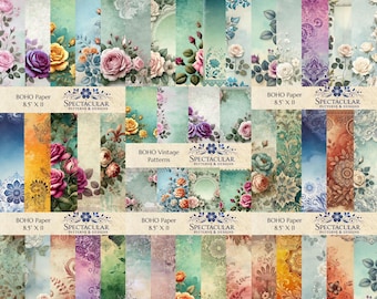 Boho Vintage Floral Paper: Seamless Patterns & Stationery (Digital Download)