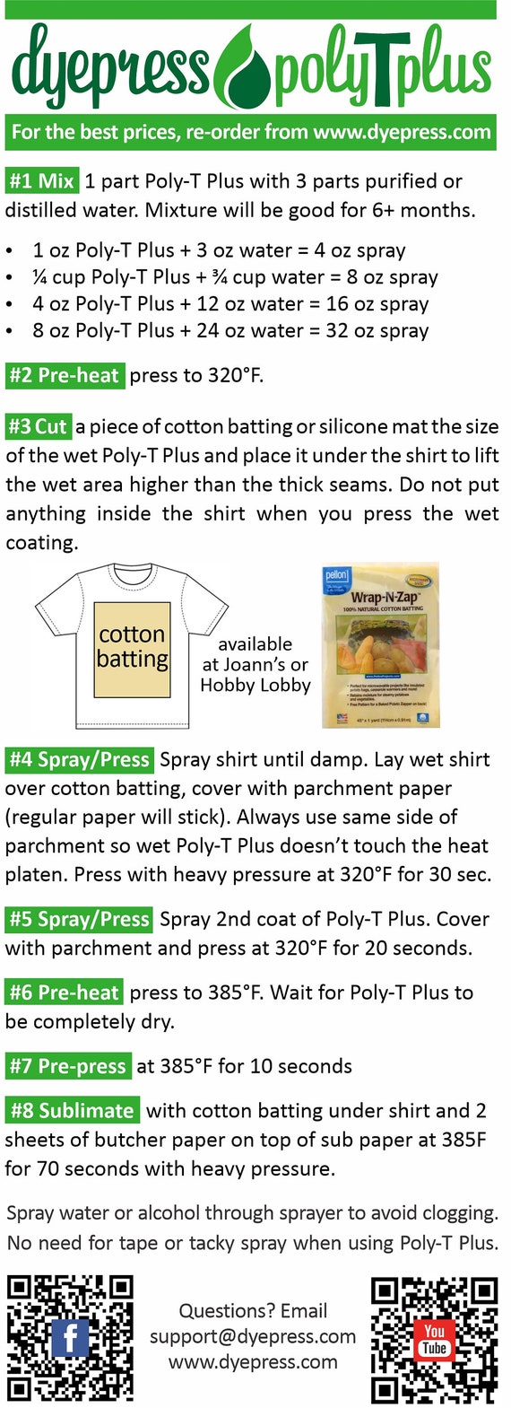 Dyepress polyTpro Sublimation Spray, Sublimation Coating for Cotton: 4 oz  Concentrate Makes 8 oz Spray