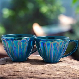 Anthropologie Luster Ware Latte Mugs, Irridescent Blue, Set of 2 image 1