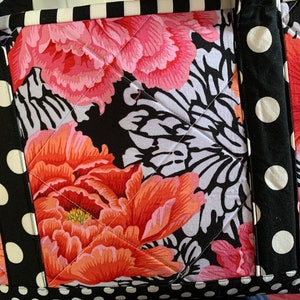 Pink Brocade Peony Sassy Tote with Polka Dot Handles