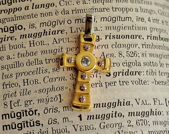 Pingente de cruz em prata, zircônia cúbica, joia italiana feita à mão