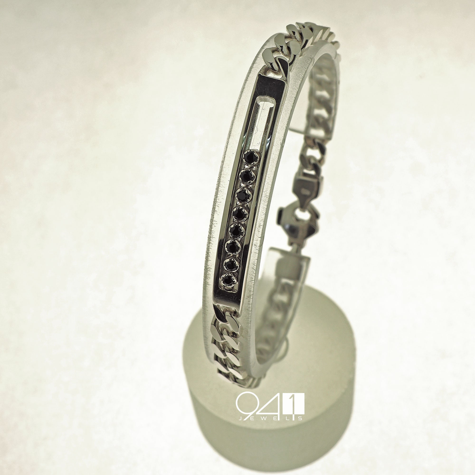 Men's Bracelet, Cuban Link Chain handmade, Black Diamonds Bracelet, with 8 sliding stones, Unique gift for him. Made in Italy
