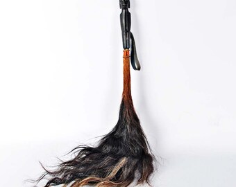 vintage African fly whisk swatter figural nude woman carved wood handle and horse or cow hair