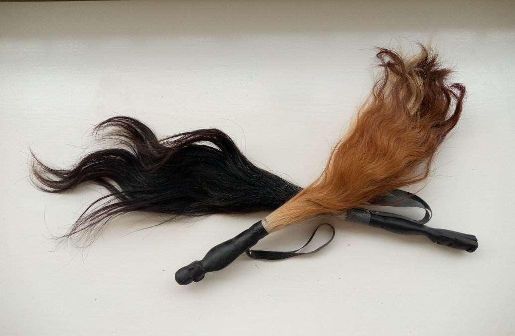 Set of 2 African Cow Tail Fly Swatter With Carved Handle. Etsy